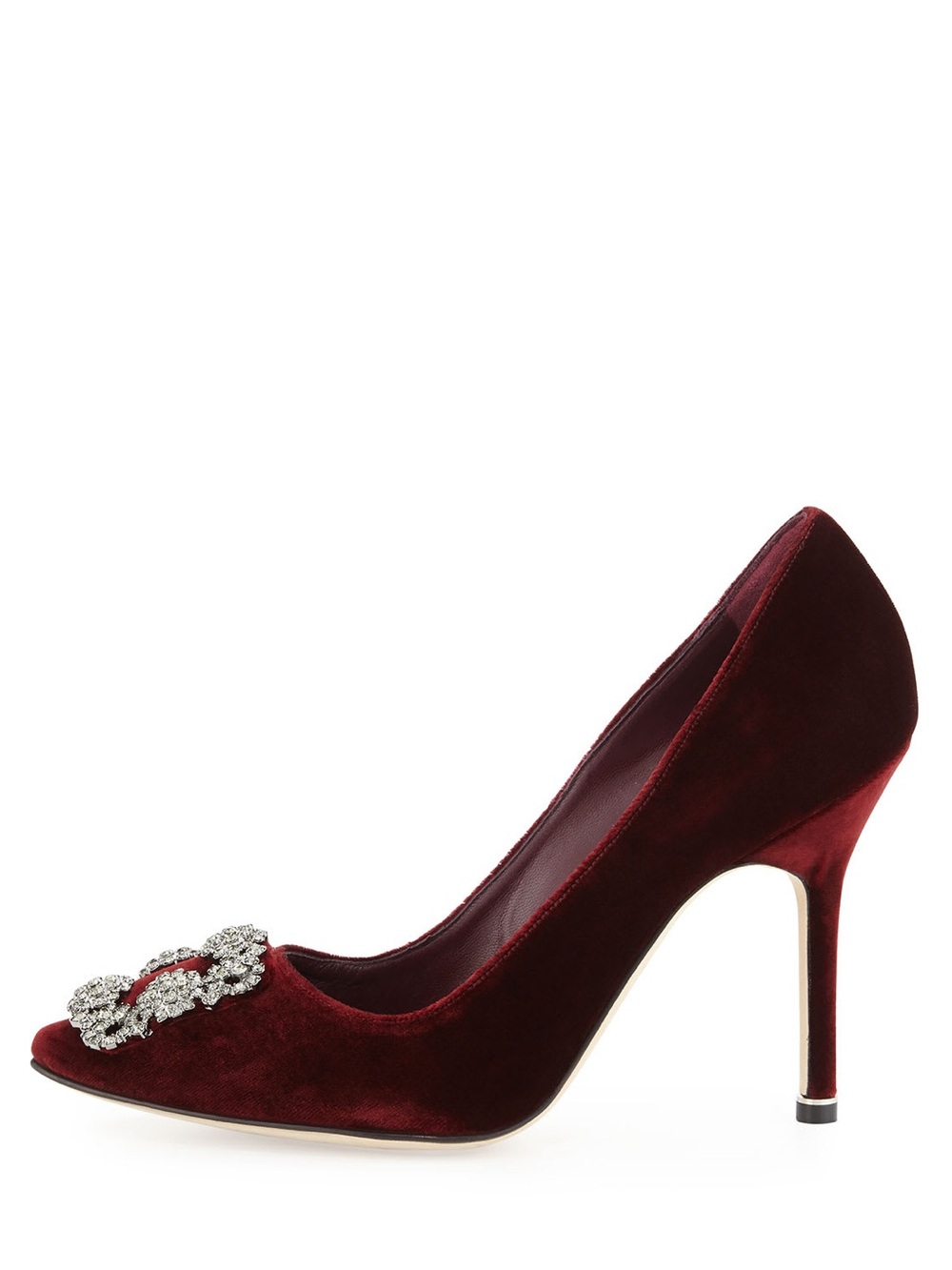 Manolo Blahnik Hangisi Burgundy Velvet Crystal-Embellished Stiletto Pump 38